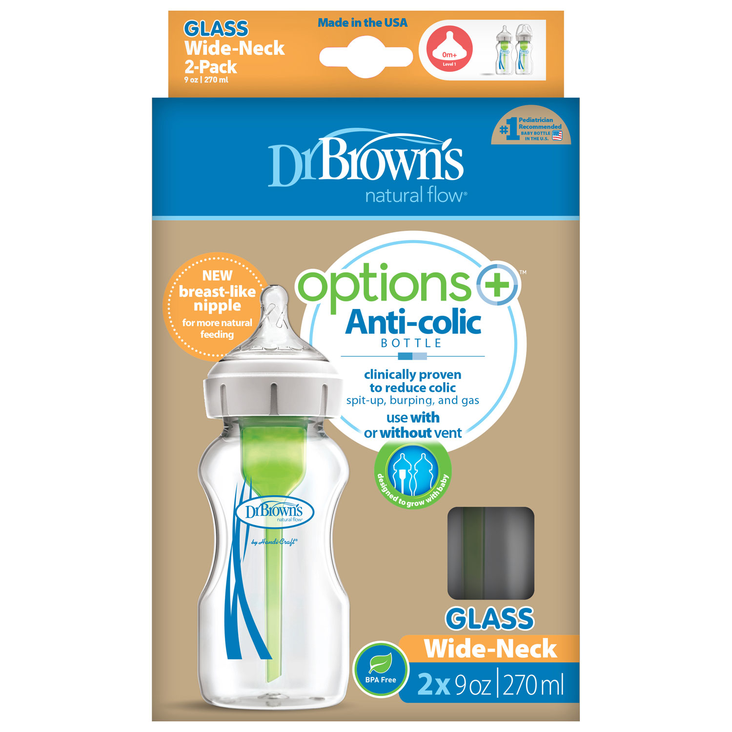 Dr Browns – Options+ Anti-colic Μπιμπερό Γυάλινο 0m+ με Φαρδύ Λαιμό 2x270ml. Dr Browns – Options+ Anti-colic Μπιμπερό Γυάλινο 0m+ με Φαρδύ Λαιμό 2x270ml.